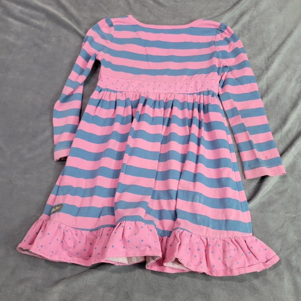 Matilda Jane Kids Pink Blue Striped Long Sleeve Ruffle Dress‎ Size 4 24032D